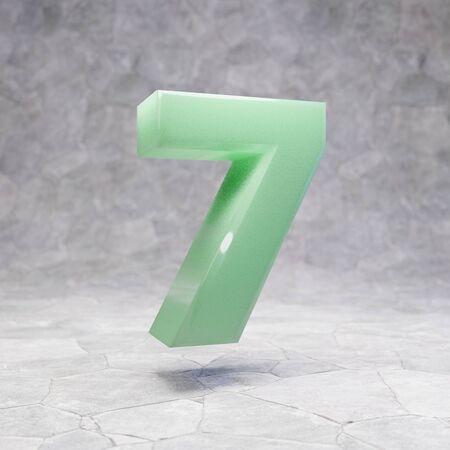 Jade number 7 on rocky backgrond. 3D rendered jade gemstone digit. Best for jewelry advertising, anniversary, celebration.の写真素材