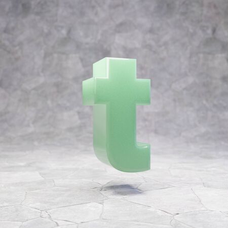 Jade letter T lowercase on rocky backgrond. 3D rendered jade gemstone font. Best for jewelry advertising, anniversary, celebration.の写真素材