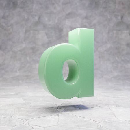 Jade letter D lowercase on rocky backgrond. 3D rendered jade gemstone font. Best for jewelry advertising, anniversary, celebration.の写真素材