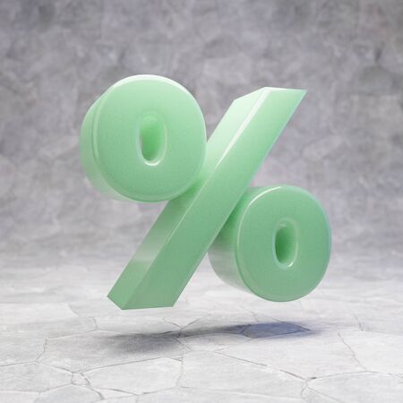 Jade percent symbol on rocky backgrond. 3D rendered jade gemstone character. Best for jewelry advertising, anniversary, celebration.の写真素材