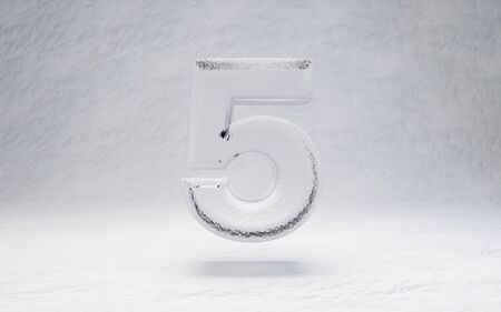 Ice number 5. 3D rendered alphabet on white snow background. Best for winter sports banners,...