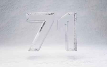 Ice number 71. 3D rendered alphabet on white snow background. Best for winter sports banners, cocktail bars, ice exhibition advertising.の写真素材