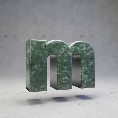 Green marble letter M lowercase on concrete background. 3d rendered glossy stone font character.の写真素材