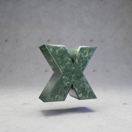 Green marble letter X lowercase on concrete background. 3d rendered glossy stone font character.の写真素材