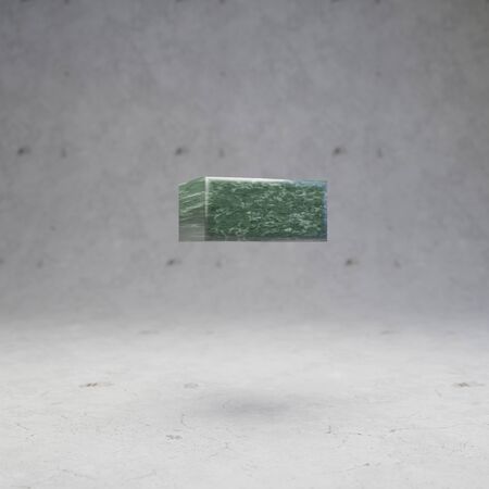 Green marble minus symbol on concrete background. 3d rendered glossy stone font character.の写真素材