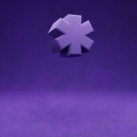 Violet velvet asterisk symbol. Indigo color font character.. 3D rendering.