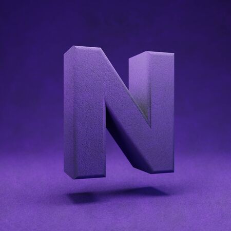 Violet velvet letter N uppercase. Indigo color font character.. 3D rendering.の写真素材