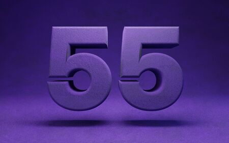 Violet velvet number 55. Indigo color font character.. 3D rendering.