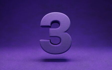 Violet velvet number 3. Indigo color font character.. 3D rendering.