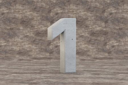 Concrete 3d number 1. Hard stone number on wooden background. 3d rendered font character.の写真素材