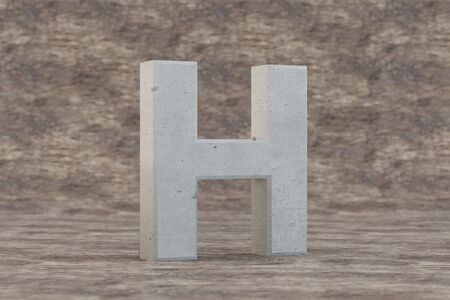 Concrete 3d letter H uppercase. Hard stone letter on wooden background. 3d rendered font character.の写真素材