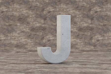 Concrete 3d letter J uppercase. Hard stone letter on wooden background. 3d rendered font character.の写真素材