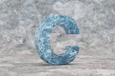Marble 3d letter C uppercase. Blue marble letter on stone background. 3d rendered font character.の写真素材