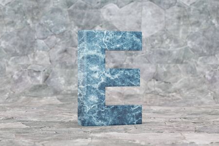 Marble 3d letter E uppercase. Blue marble letter on stone background. 3d rendered font character.の写真素材