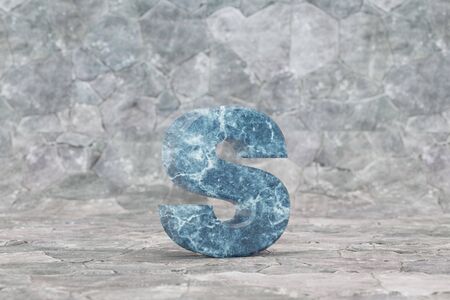 Marble 3d letter S lowercase. Blue marble letter on stone background. 3d rendered font character.の写真素材