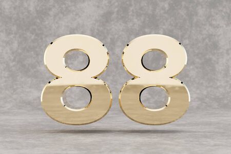 Gold 3d number 88. Glossy golden number on concrete background. Metallic digit with studio light...