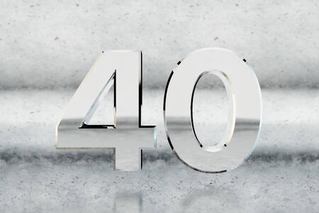 Chrome 3d number 40. Glossy chrome number on scratched metal background. Metallic digit with studio light reflections. 3d render.の写真素材