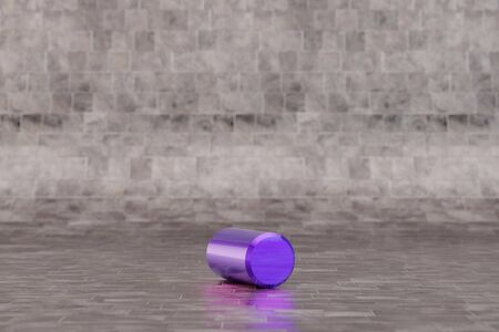Violet 3d point symbol. Glossy indigo sign on tile background. Metallic alphabet with studio light...