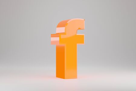 Neon 3d letter F lowercase. Yellow neon letter isolated on white background. Glossy yellow neon glowing alphabet. 3d rendered font character.の写真素材