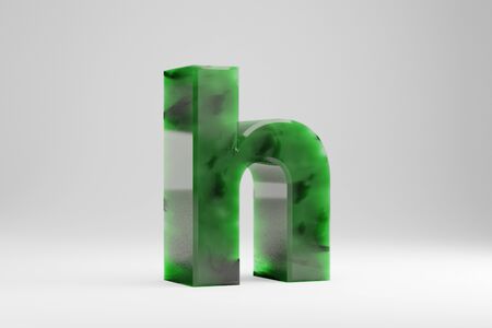 Jade 3d letter H lowercase. Jade letter isolated on white background. Green jade semitransparent stone alphabet. 3d rendered font character.の写真素材