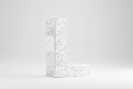 Marble 3d letter L uppercase. White marble letter isolated on white background. 3d rendered font character.の写真素材