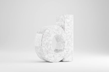 Marble 3d letter D lowercase. White marble letter isolated on white background. Glossy marble stone alphabet. 3d rendered font character.の写真素材