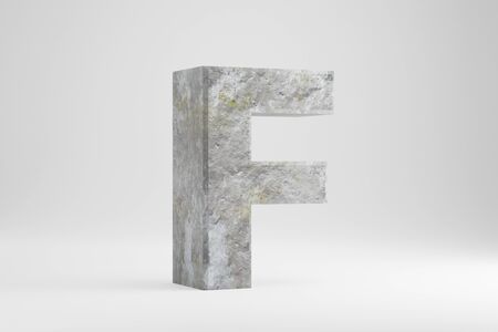 Stone 3d letter F uppercase. Rock textured letter isolated on white background. 3d render.の写真素材