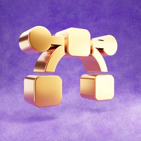 Bezier curve icon. Gold glossy Bezier curve symbol isolated on violet velvet background.の写真素材