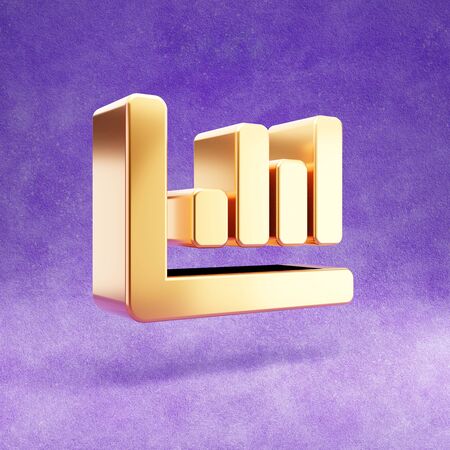 Chart bar icon. Gold glossy Chart bar symbol isolated on violet velvet background.の写真素材