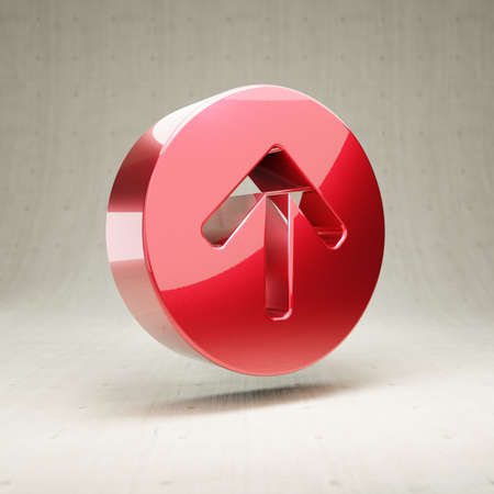 Arrow Circle Up icon. Red glossy metallic Arrow Circle Up symbol isolated on white concrete background.の写真素材