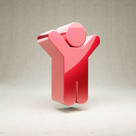 Child icon. Red glossy metallic Child symbol isolated on white concrete background.の写真素材