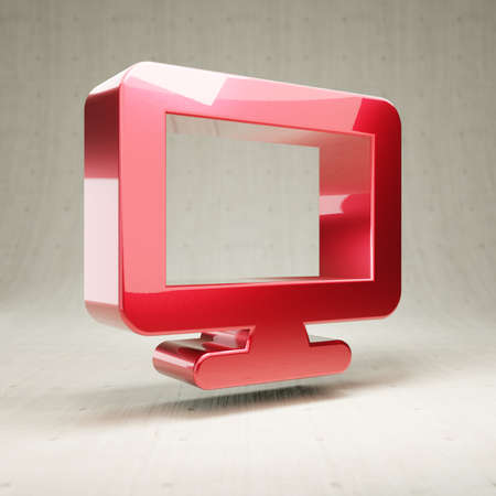 Desktop icon. Red glossy metallic Desktop symbol isolated on white concrete background.の写真素材