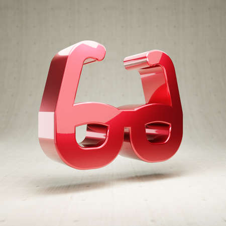 Glasses icon. Red glossy metallic Glasses symbol isolated on white concrete background.