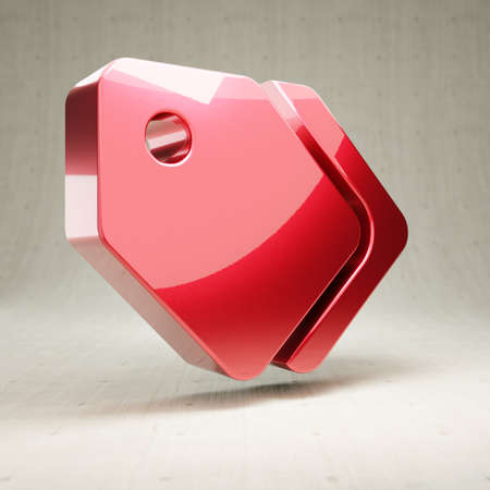 Tags icon. Red glossy metallic Tags symbol isolated on white concrete background.の写真素材