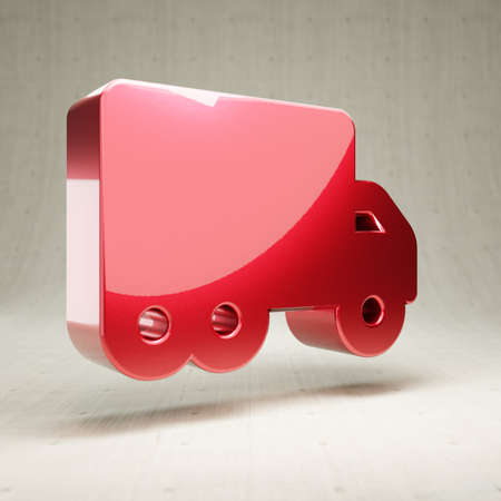 Moving Truck icon. Red glossy metallic Moving Truck symbol isolated on white concrete background.