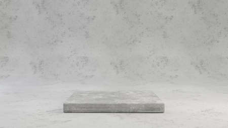 Concrete pedestal isolated on grey cement background.