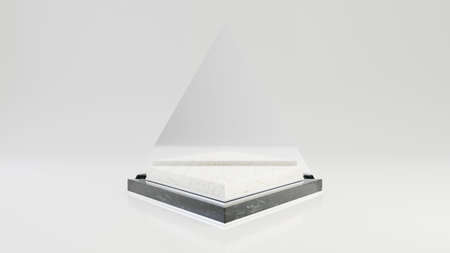 Triangle black and white marble pedestal steps with silver frame isolated on white background.