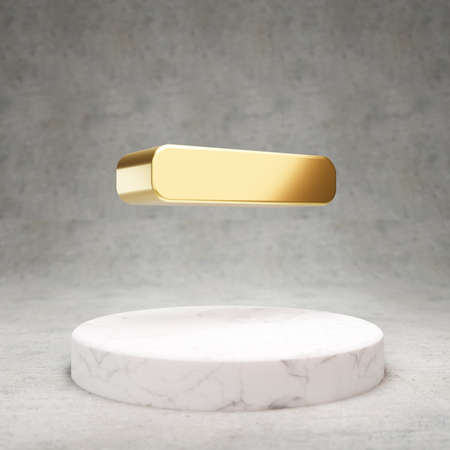 Minus icon. Gold glossy Minus symbol on white marble podium. Modern icon for website, social media,...
