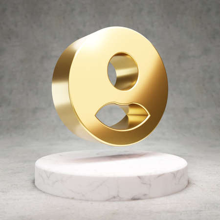 User Circle icon. Gold glossy University symbol on white marble podium. Modern icon for website,...