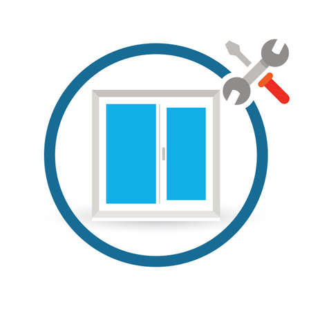 Installation of Enegry Efficient windows. Vector icon.のイラスト素材