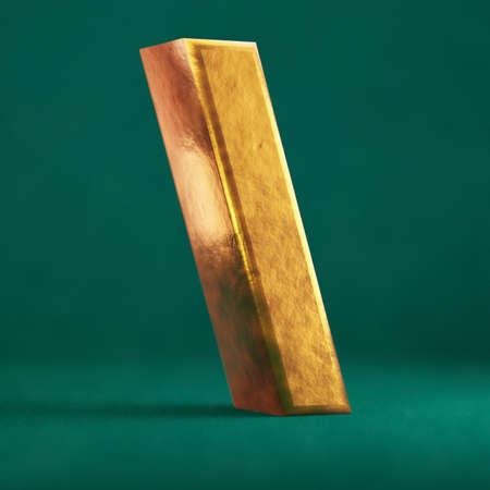 Fortuna Gold Back Slash on Tidewater Green background. Trend color font type symbol. 3d render.
