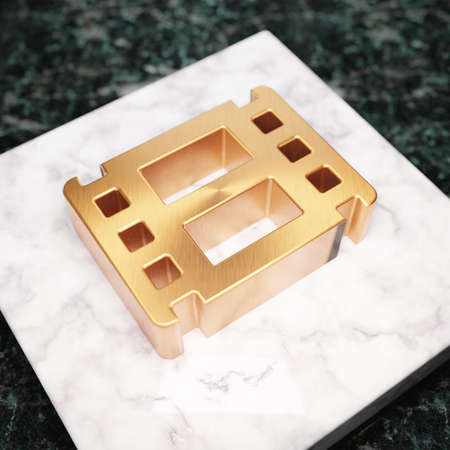Film icon. Bronze Film symbol on white marble podium. Icon for website, social media, presentation,...