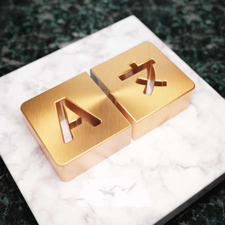 Language icon. Bronze Language symbol on white marble podium. Icon for website, social media, presentation, design template element. 3D render.の写真素材