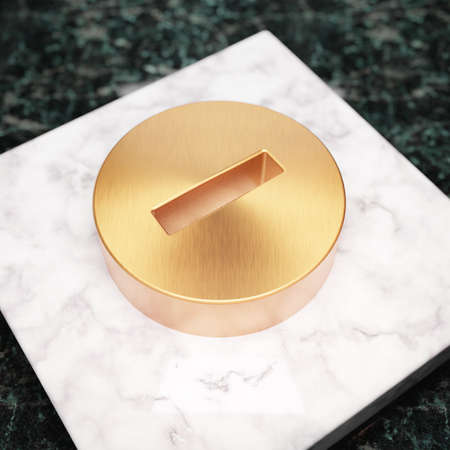 Minus Circle icon. Bronze Minus Circle symbol on white marble podium. Icon for website, social...