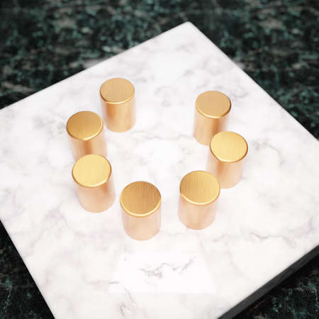 Spinner icon. Bronze Spinner symbol on white marble podium. Icon for website, social media,...