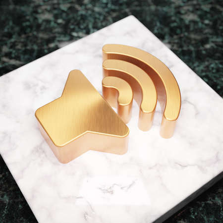 Volume Up icon. Bronze Volume Up symbol on white marble podium. Icon for website, social media, presentation, design template element. 3D render.の写真素材