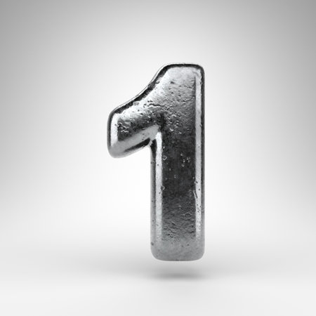 Number 1 on white background. Iron 3D rendered number with gloss metal texture.の写真素材