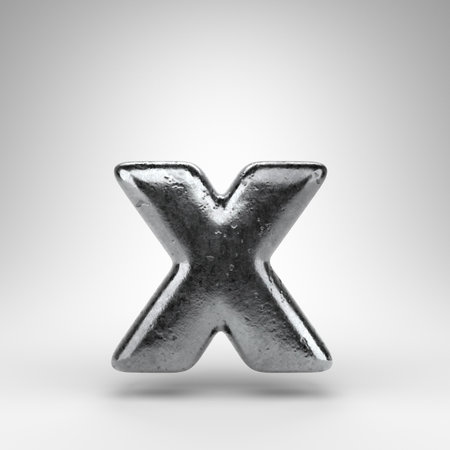 Letter X lowercase on white background. Iron 3D rendered font with gloss metal texture.の写真素材