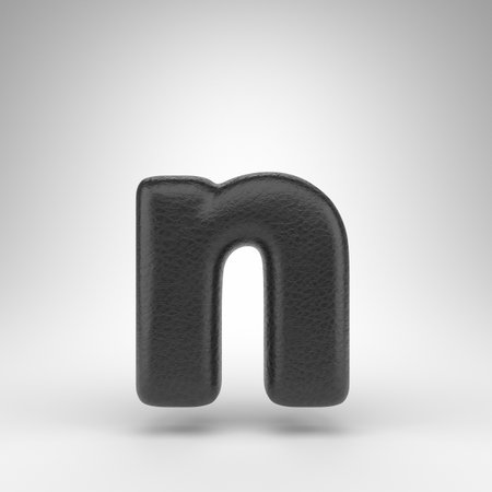 Letter N lowercase on white background. Black leather 3D rendered font with skin texture.の写真素材