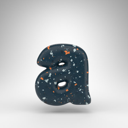Letter A lowercase on white background. 3D rendered font with blue terrazzo pattern texture.の写真素材